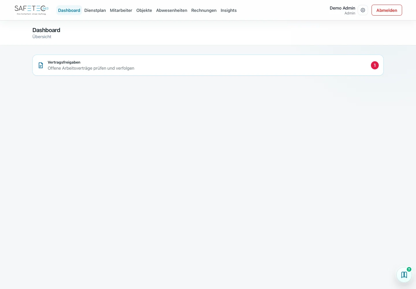Current SafeTec24 platform dashboard