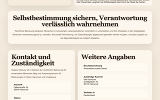 Lower website section of Holovey Betreuung