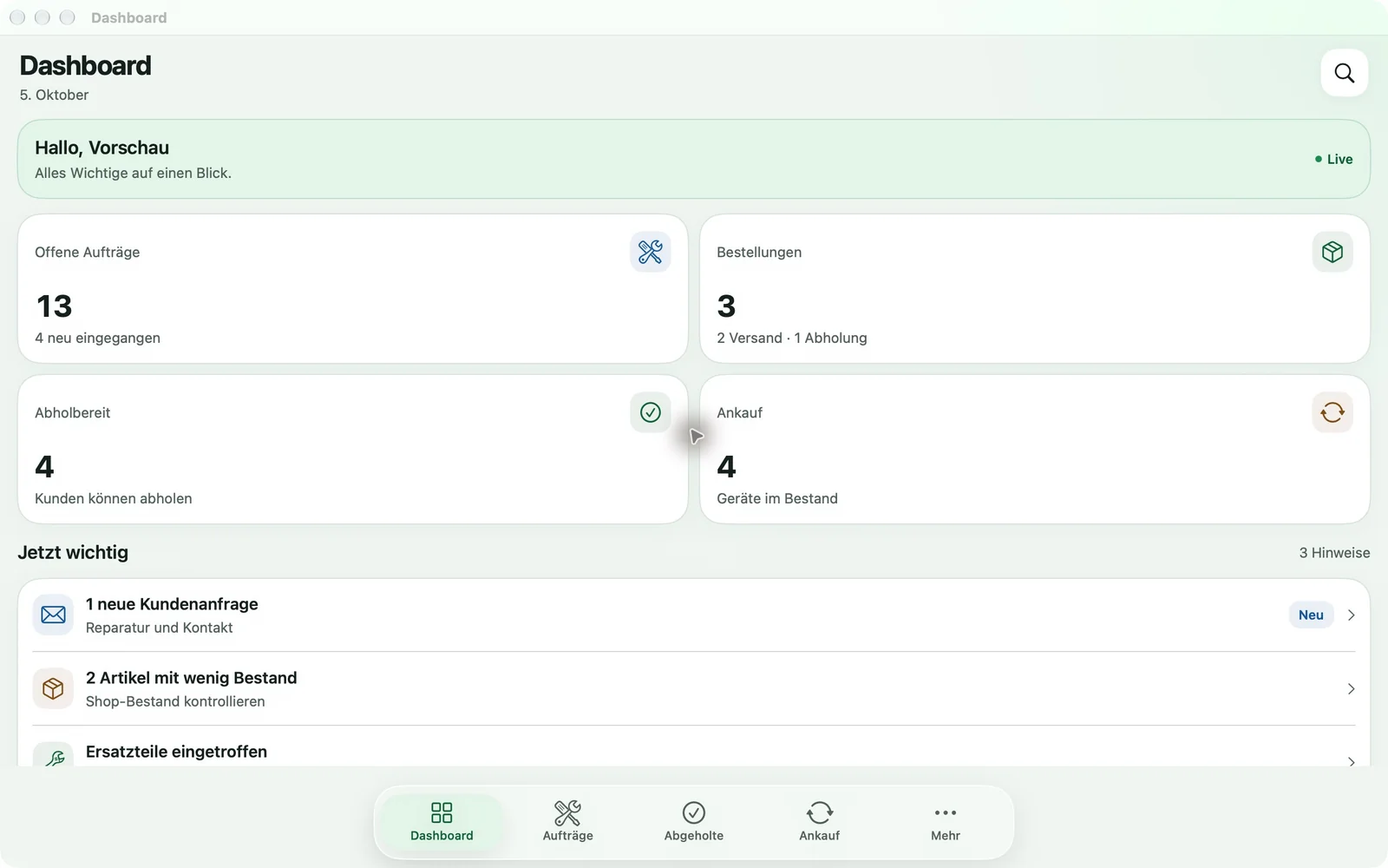 Just Smartphones admin app: developed Mac dashboard with sample data, coming soon