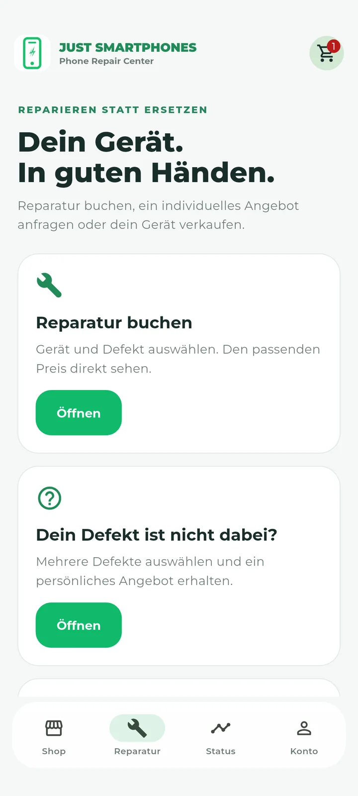Just Smartphones customer app: repair services and individual requests on Android