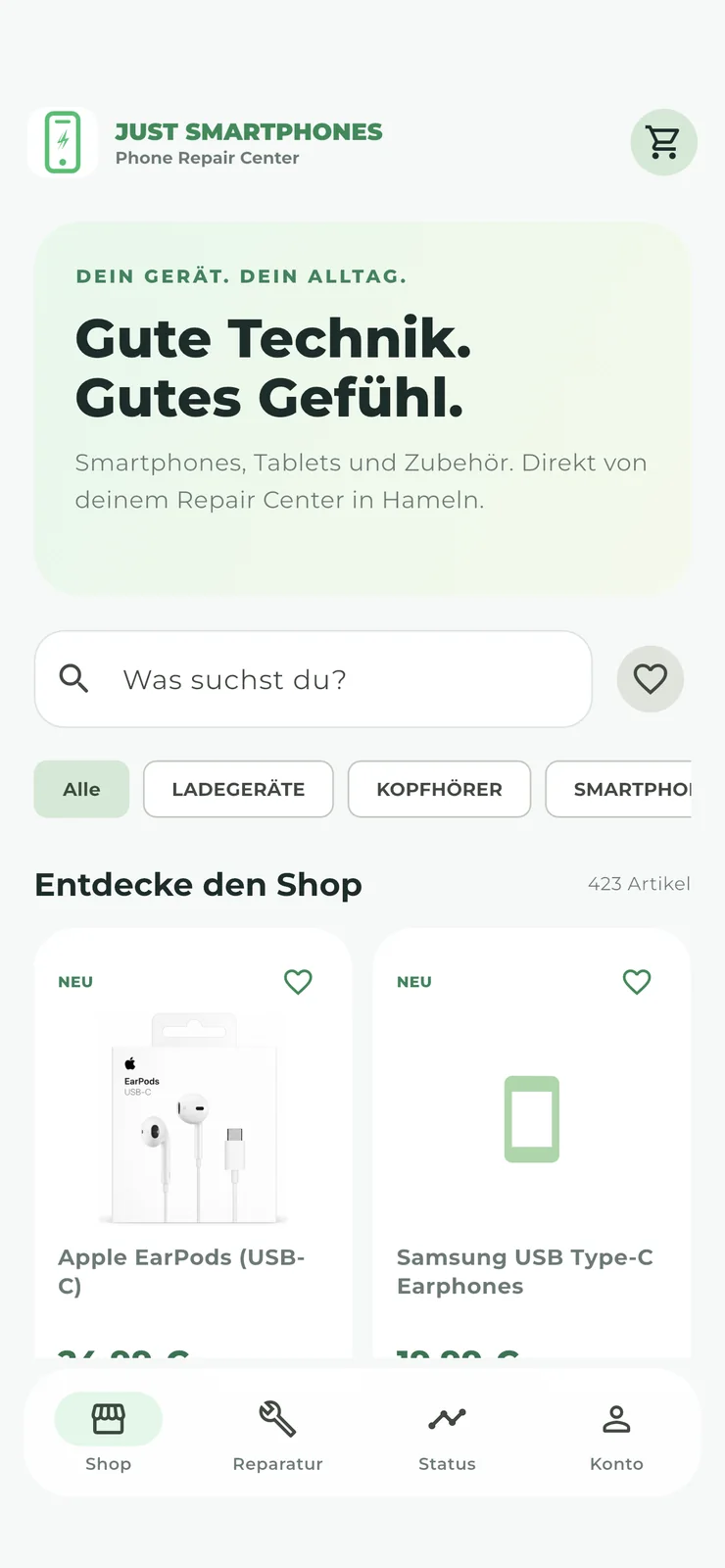 Just Smartphones customer app: shop and product search on iPhone