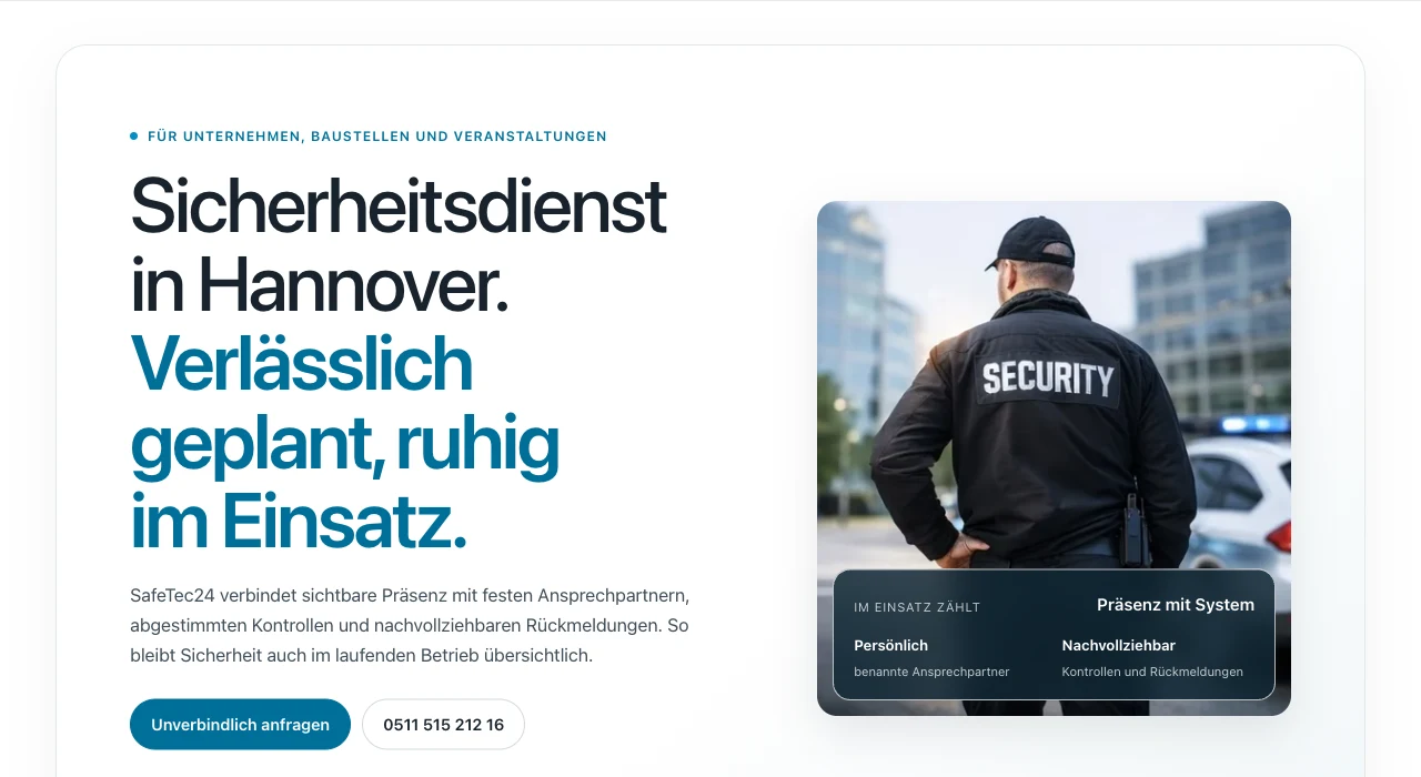 موقع SafeTec24 الحالي ومعاينة المشروع