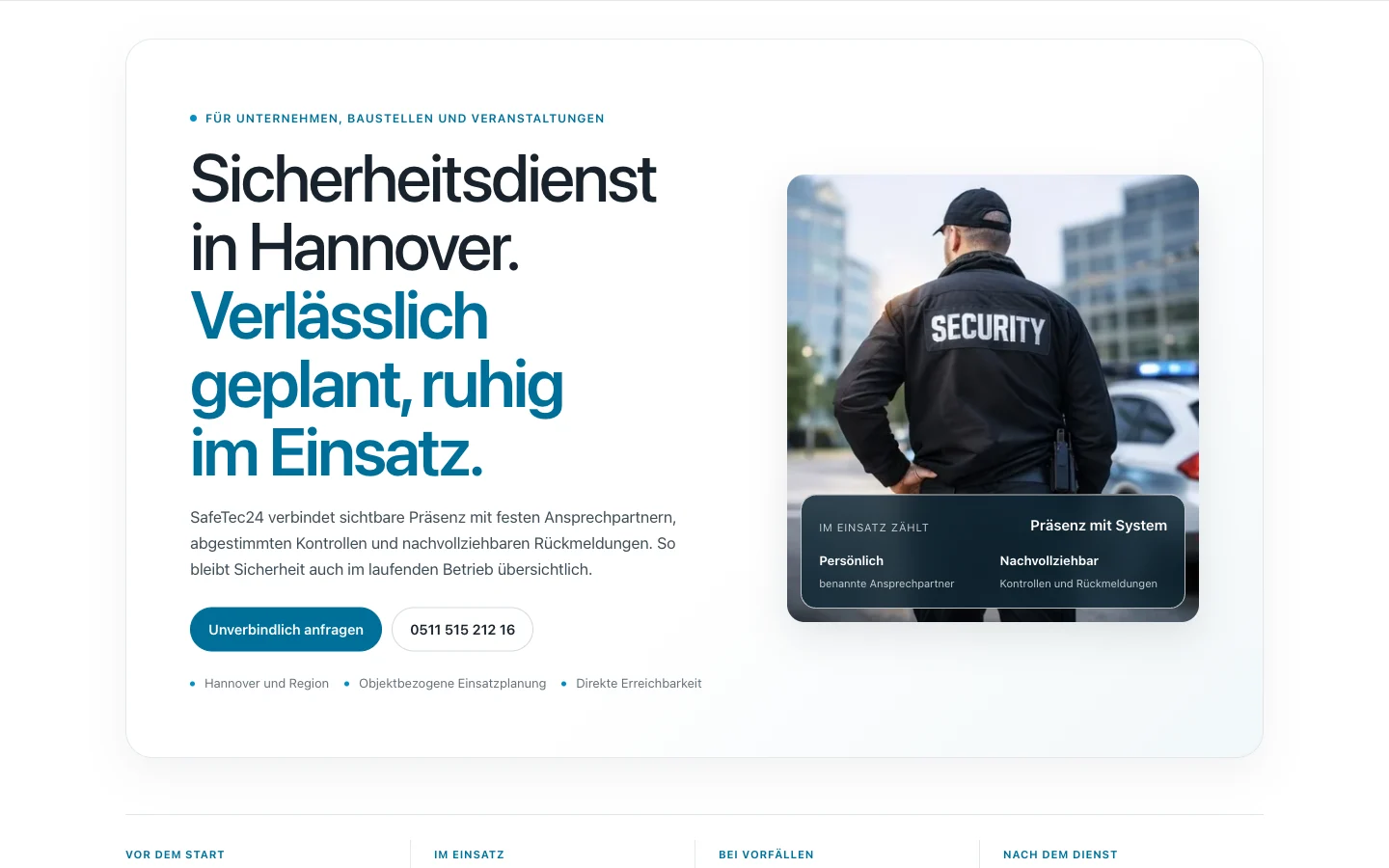 Current SafeTec24 website hero section