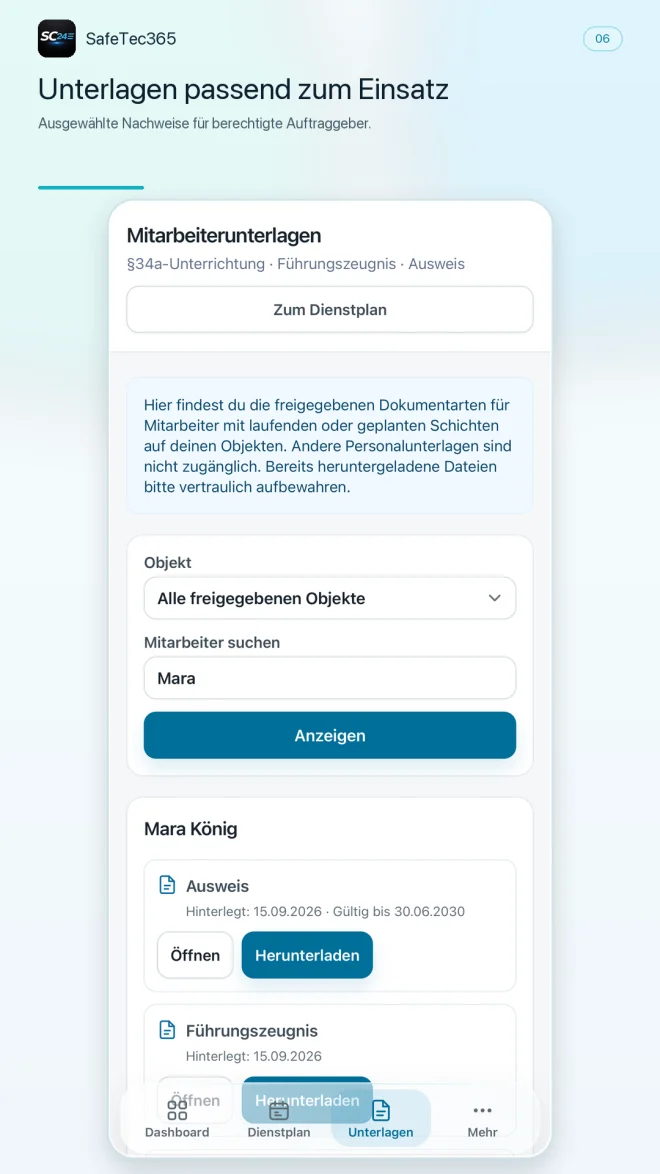 Current document management in the SafeTec365 Android app